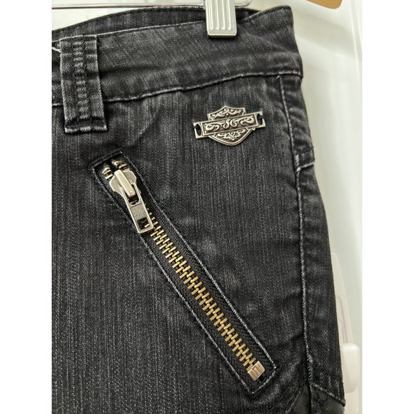 Harley Davidson Low Rise Skinny Moto Jeans Womens 8P Cotton Blend Biker Black - Picture 3 of 8